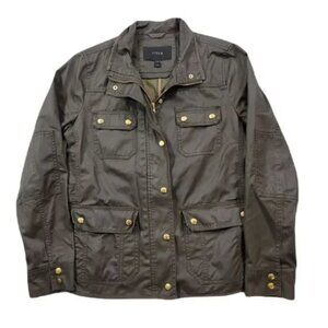 J Crew Waxed Cotton Jacket Womens Medium Green Gold Hardware Field Utility